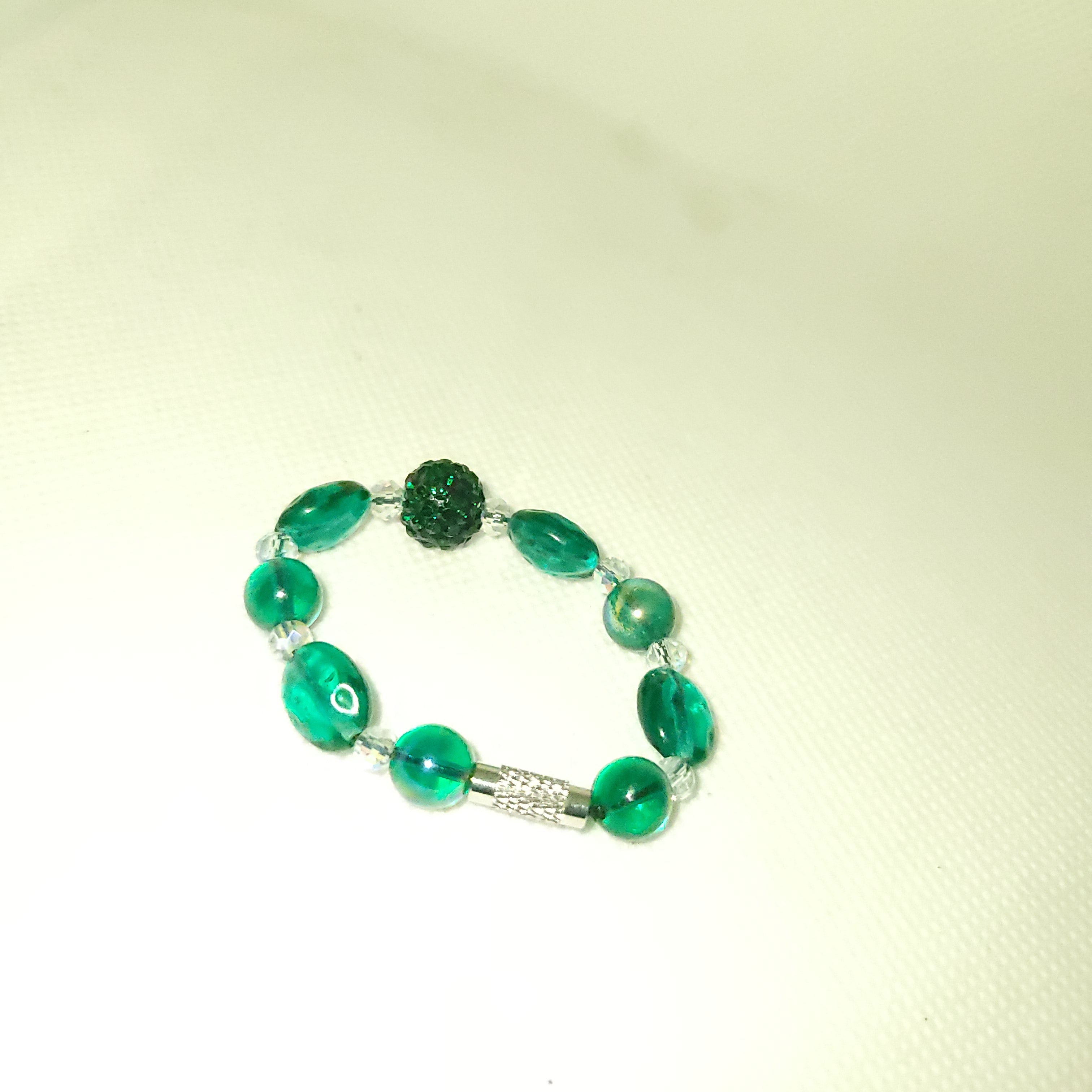 green pave crystal beaded silver toddler bracelet