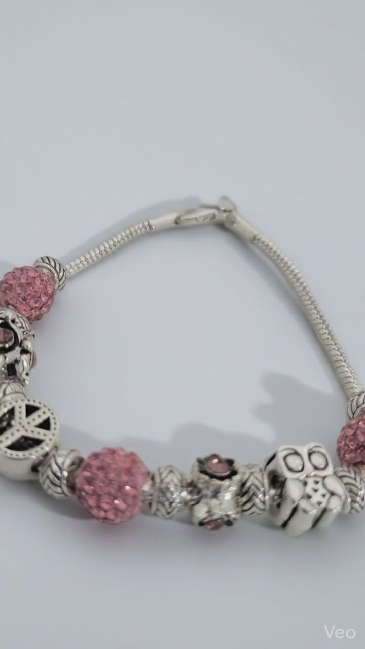 Pink Pavé Sterling Silver Charm Bracelet